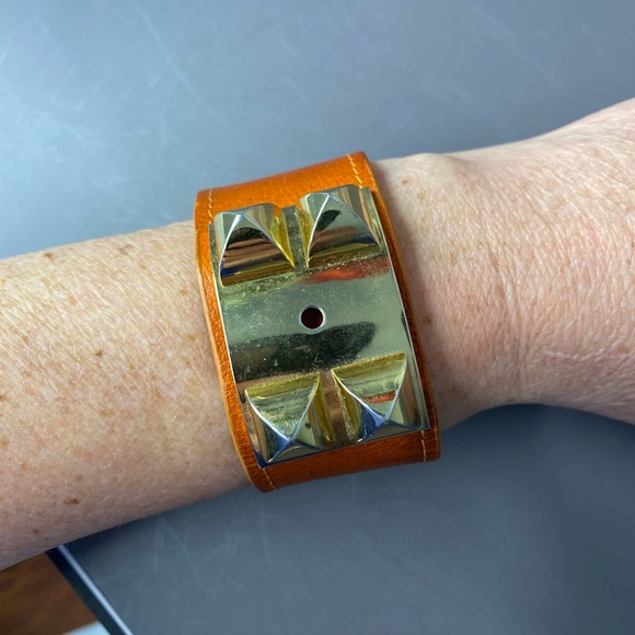 Hermes Collier de Chien Orange Leather and Gold Authentic Bracelet - Picture 4 of 14